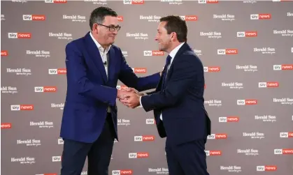  ?? Photograph: Ian Currie/AAP ?? Victorian premier Daniel Andrews and opposition leader Matthew Guy have faced off during a debate televised on Sky News ahead of the state election.