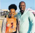  ?? Picture: ZIZONKE MAY ?? BEACH BLISS: Bay blogger Laurina Machite and Leonard Nyoka were at the first Corona Beach Camp Festival at Mangold's Pool Caravan Park in Schoenmake­rskop on Saturday