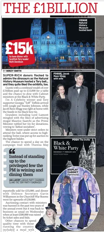  ??  ?? VENUE Natural History Museum hosted bash
FOSSIL Jacob Rees-Mogg with wife POSH The invite DISPLAY CABINET Hammond