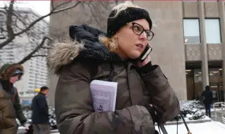  ?? BERNARD WEIL/TORONTO STAR ?? Mandi Gray organized a protest outside a Toronto court before Tuesday’s appeal hearing.