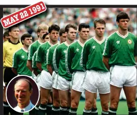  ??  ?? Milestone: Jack Charlton hit the half-century mark against Chile at Lansdowne Road. The game, which saw the debut of Roy Keane, ended 1-1 after David Kelly grabbed an equaliser