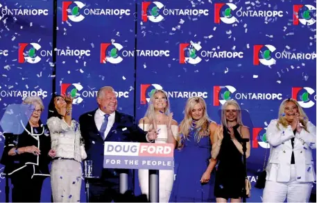  ??  ?? When Doug Ford won the PC leadership, he brought his family up on stage with him, including, from left, his mother, Diane; his wife, Karla; and his four daughters, Kayla, Krista, Kyla and Kara