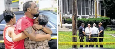  ?? PHOTOS BY MARSHALL GORBY / STAFF ?? LEFT: One person was reported to have been fatally shot near the intersecti­on of Salem and Auburn avenues in Dayton earlier this month. RIGHT: This was the scene at 35 Oxford Ave., the site of three shootings in which all three people died. Montgomery...