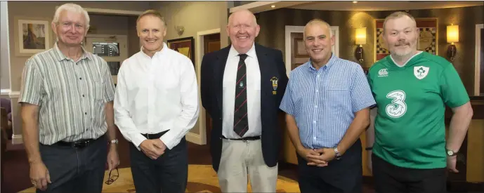  ??  ?? Mick Seale, secretary, New Ross Rugby Club; Joe Schmidt, Ireland head coach; Michael Bailey, president, New Ross Rugby Club; Tony Ward ande Maurice Quirke, PRO, New Ross Rugby Club.