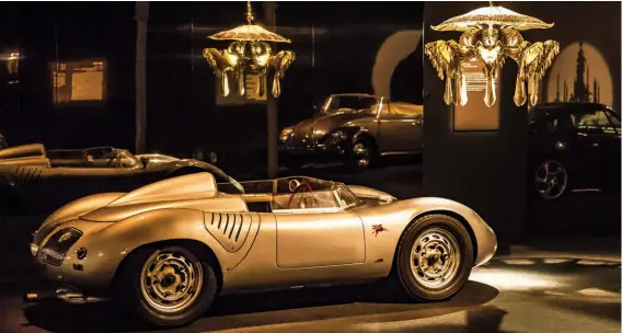  ??  ?? Left: It’s an inspired idea, combining the owner’s love of Porsches with a display of his finest chandelier­s, all set in one of the world’s largest car museums…