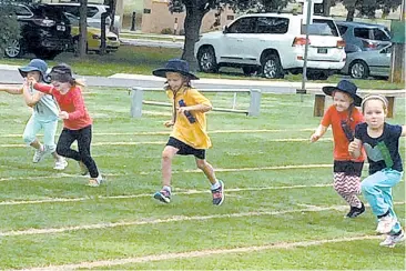  ??  ?? Taking part in the prep girls sprint are (from left): Charlotte Prigg and Milla Wells. Lilly Welford, Ella Purvis, Jade Harris,