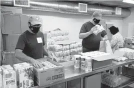  ?? JIM WILSON/THE NEW YORK TIMES ?? Volunteers prepare boxes at a food bank Aug. 9 in San Mateo, California. Food insecurity among Americans remained unchanged last year.