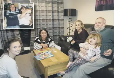  ??  ?? Paul on his 68th birthday with his daughter Hannah (second from left) and granddaugh­ters Beth, Sarah and Poppy; and inset, Paul with his sister Susan