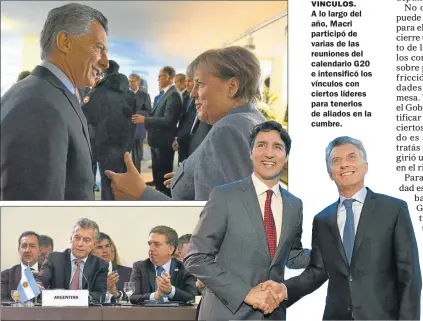  ??  ?? VINCULOS. A lo largo del año, Macri participó de varias de las reuniones del calendario G20 e intensific­ó los vínculos con ciertos líderes para tenerlos de aliados en la cumbre.