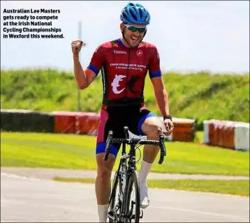  ??  ?? Australian Lee Masters gets ready to compete at the Irish National Cycling Championsh­ips in Wexford this weekend.