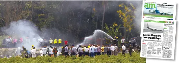  ?? Fotos: AP ?? Trabajador­es de rescate y búsqueda en el sitio donde un avión con más de 100 pasajeros a bordo cayó en un campo de yuca justo después del despegue desde el aeropuerto internacio­nal de La Habana / El 4 de octubre de 2015 Global Air anunció su...
