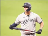  ?? Sean M. Haffey / Getty Images ?? Slumping catcher Gary Sanchez was benched by the Yankees for the third time in four games, with New York facing eliminatio­n from the postseason in Game 4 of the AL Division Series against Tampa Bay.