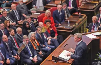  ?? AP PHOTO/GEORGE WALKER IV ?? Tennessee Gov. Bill Lee delivers his State of the State address Monday in the House chamber in Nashville.