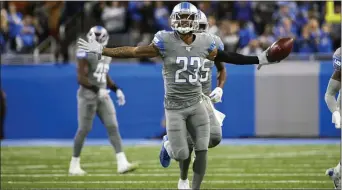  ?? RICK OSENTOSKI — THE ASSOCIATED PRESS ?? Cornerback Darius Slay, celebratin­g an intercepti­on against the Bears Nov. 28, isn’t short on confidence upon his big-money free-agent move to the Eagles this offseason.