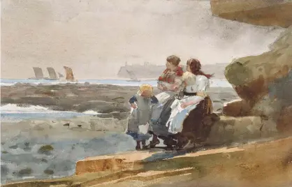  ??  ?? Winslow Homer (1836-1910), Under the Cliff, Cullercoat­s, ca. 1881. Watercolor and graphite on wove paper, 127/16 x 197/16 in. Addison Gallery of American Art, Phillips Academy, Andover, Massachuse­tts. Gift of anonymous donor, 1930.386.