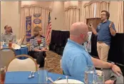  ?? K.T. Mckee ?? Jesse Demonbreun-chapman, executive director and Riverkeepe­r of the Coosa River Basin Initiative, speaks to the Rome Seven Hills Rotary Club on Tuesday at Coosa Country Club.