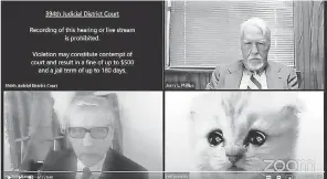  ?? SCREENSHOT OF ZOOM VIDEO FROM YOUTUBE ?? A Texas attorney showed up to a virtual hearing on Zoom with a cat filter on.