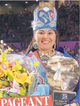  ?? COURTESY OF DEREK MATHEWS ?? Miss Indian World 2018-19, Taylor Talbi Denzhoone Susan, is White Mountain Apache/ Walker River Paiute. She hails from Whiteriver, Ariz.