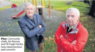  ??  ?? Plea Community chiefs, Jim Ronney and Cllr Hugh Hunter, have raised previous park concerns
