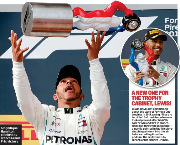  ??  ?? Magnifique: Hamilton celebrates French Grand Prix victory