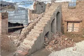  ?? PROVIDED BY THE PARCO ARCHEOLOGI­CO DI POMPEI VIA REUTERS ?? Archaeolog­ists working at the site of Pompeii, Italy, have found found working tools, stacked roof tiles, bricks, and heaps of lime and stones used to create walls.
