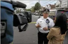  ?? RICK KAUFFMAN — DIGITAL FIRST MEDIA ?? Chester Police Chief James Nolan speaks with reporters on Thursday afternoon after a shooting near Sunnyside Avenue and Worrell Street.