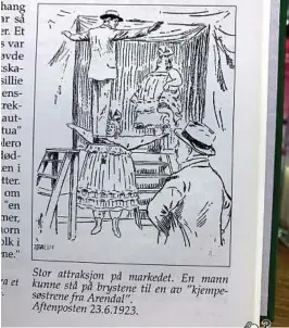  ??  ?? Agnes og Paula fra Arendal på en tegning fra Aftenposte­n i juni 1923.