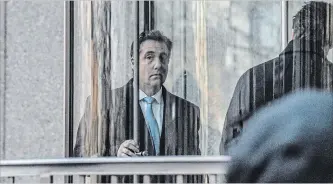  ?? STEPHANIE KEITH NYT ?? Michael Cohen, seen arriving for his sentencing at federal court in New York on Wednesday, says Donald Trump directed him to buy the silence of two women during the 2016 presidenti­al election campaign.
