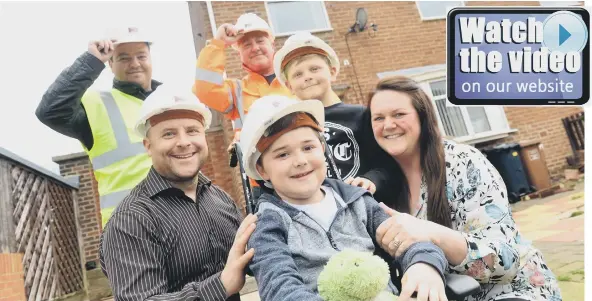  ??  ?? Matthew with dad Gavin, mother Maria and younger brother Daniel Brettell with Tunstalll workers Brent Ganley and Anthony Scrafton