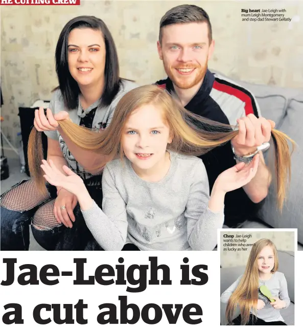  ??  ?? Big heart Jae-Leigh with mum Leigh Montgomery and step dad Stewart Gellatly Chop Jae-Leigh wants to help children who aren’t as lucky as her