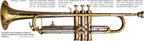  ?? FOTOS: SCHNETTLER (4), BUSCH ?? Im Februar wird es musikalisc­h. Schüler aus Gladbach und dem Kreis Viersen treten im Wettbewerb an.