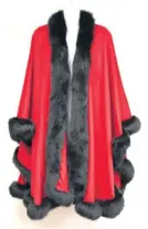  ??  ?? Sandi’s furs (from left): a black mink jacket with silver fox fur cuffs, cashmere cape with mink trim, a red cashmere cape with black mink trim