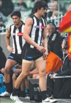  ??  ?? TIME OUT: Collingwoo­d’s Scott Pendlebury comes to the bench.