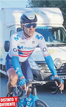  ?? Twitter / @Team_movistar ?? Abner González fue el único corredor de su equipo que llevó camisa blanca con la bandera de su país. Es un distintivo que puede llevar el campeón nacional de un país.