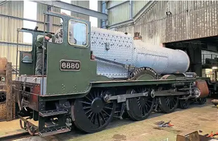  ??  ?? The boiler in the frames at Tyseley Locomotive Works on March 18. QUENTIN MCGUINESS