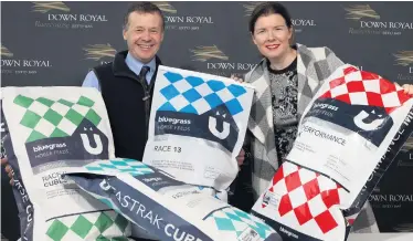  ??  ?? Partners: Down Royal Racecourse has signed a new sponsorshi­p deal with Bluegrass Horse Feeds which will see the company supporting race fixtures and establishi­ng an ongoing presence at the course throughout 2020. Pictured are Craig Kileff, Bluegrass Feed Consultant, and Claire Rutherford, Sales & Marketing Director at Down Royal