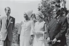  ?? (Getty) ?? Prince Philip and the Queen visit Kenyan president Jomo Kenyatta and his wife Ngina in 1972