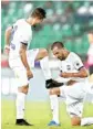  ?? ISL ?? Mumbai’s Thiago Dos Santos shines Leo Costa’s shoes in celebratio­n to the latter’s equaliser against Chennaiyin