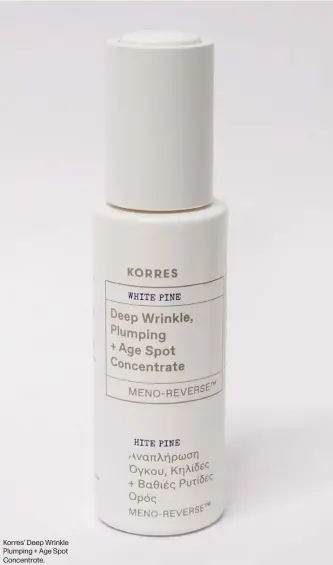  ??  ?? Korres’ Deep Wrinkle Plumping + Age Spot Concentrat­e.