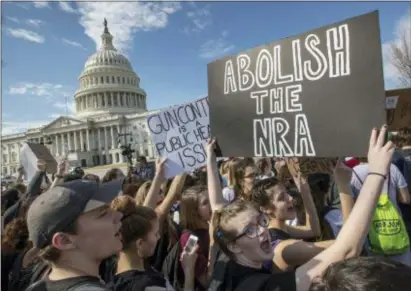  ?? ASSOCIATED PRESS ?? School students from Montgomery County, Md., in suburban Washington, rally in solidarity with those affected by the shooting at Marjory Stoneman Douglas High School in Florida at the Capitol in Washington on Feb. 21.