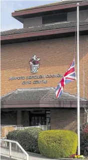  ?? Picture: Andy Clark ?? The Union flag flying at half mast outside Ashford Borough Council’s base
