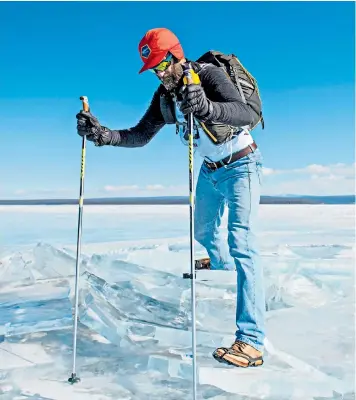  ??  ?? Peter Messervygr­oss had to clamber across sheets of ice wearing his four-year-old work shoes – suffering agonising blisters in the process