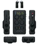  ?? ?? An audio interface can handle the recording of several mics. Models like IK Multimedia’s iRig Quattro work especially well with Apple devices.