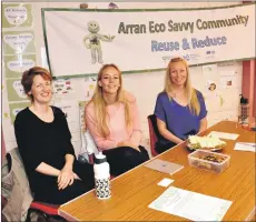  ??  ?? The Eco Savvy team promoting energy audits back in June are Whiting Bay shop manager Sarah Kelly, project manager Jude King and Ruth McLaren.