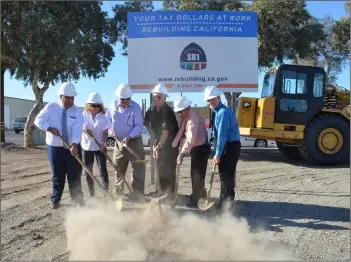  ?? JULIO MORALES PHOTO ?? City of Calexico, county and state officials gathered on tuesday for a groundbrea­king ceremony for the Cesar Chavez boulevard widening project, scheduled to start sept. 10.