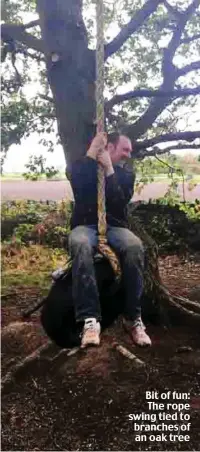  ??  ?? Bit of fun: The rope swing tied to branches of an oak tree