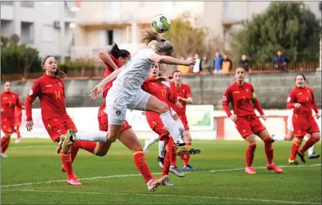  ??  ?? Louise Quinn of the Republic of Ireland heads back across goal to assist in her side’s opening goal.