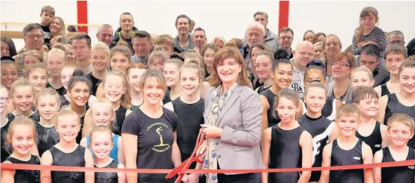  ??  ?? Nicky Morgan MP officially opens Loughborou­gh Acrobatics Gymnastic Club’s new extended HQ.