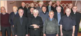  ??  ?? Fr Padraig Keogh, P.P. Milford (2nd right front) pictured with the group of priests who celebrated his Golden Jubilee Mass at the Church of the Assumption of the Blessed Virgin on Friday night last.