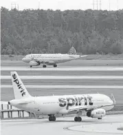  ?? Bill Montgomery / Houston Chronicle file ?? A Spirit Airlines Airbus taxis at Bush Interconti­nental Airport earlier this year. Spirit removed a breast-feeding woman from one of its jets Friday.